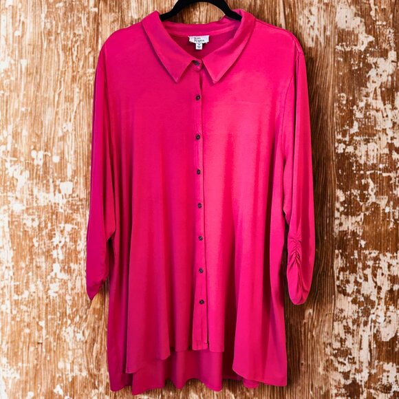 Kim Rogers A-Line Ruched Sleeve Fuchsia Flowy Tunic Blouse 3X - Picture 1 of 13